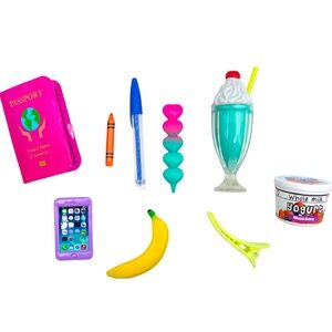 18” Doll Accessories Lot Food Phone Passport Milkshake Pen AG Size